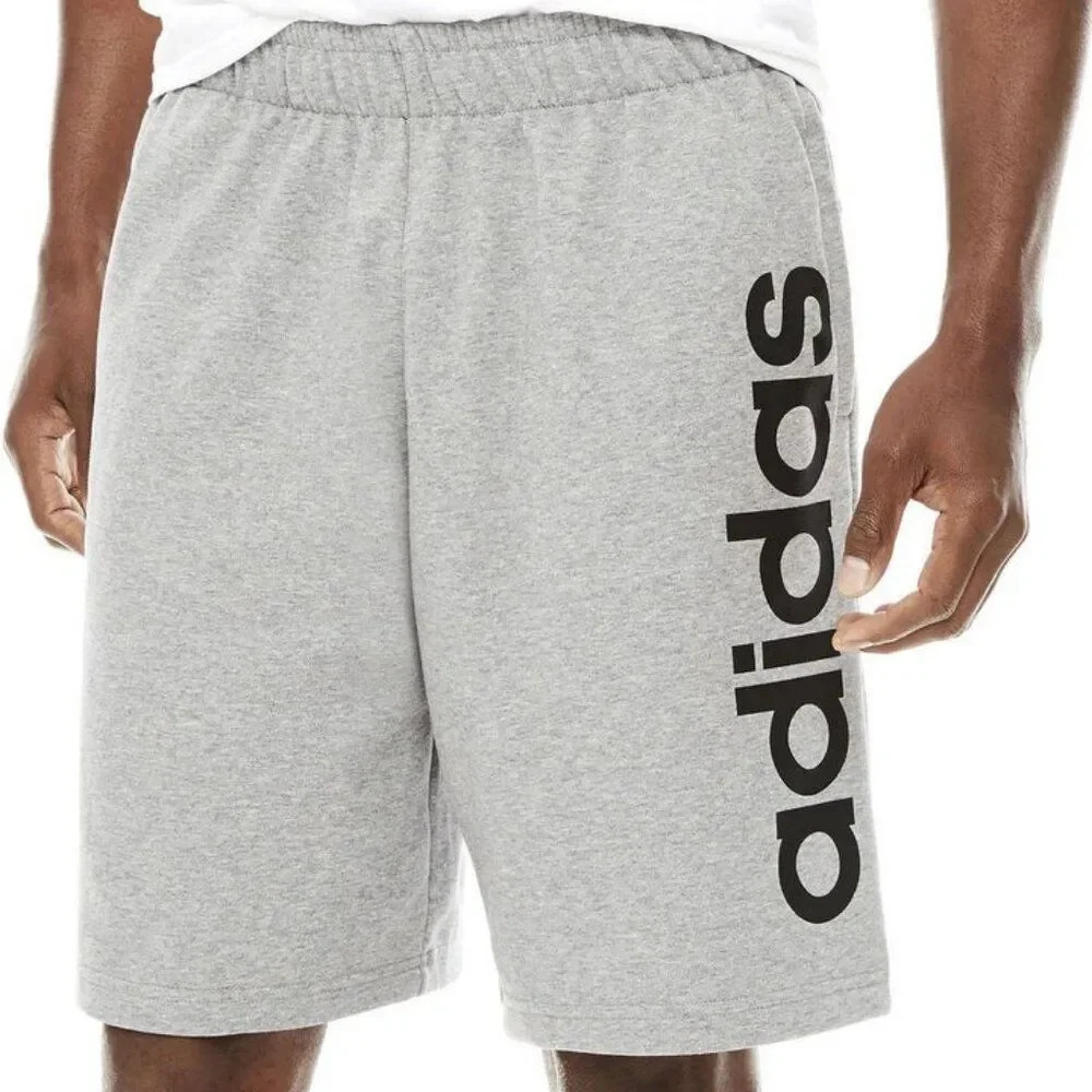 Adidas Boys Gray Linear Fleece Graphic Shorts Size Large